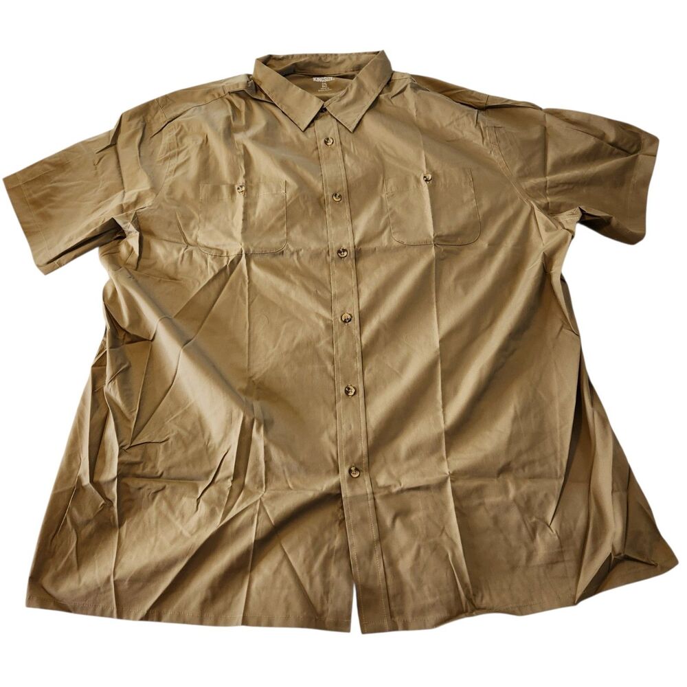 King Size Mens 79-0671-2 Khaki Button Up Short Sleeve Shirt Pockets 3XL Big NWOT